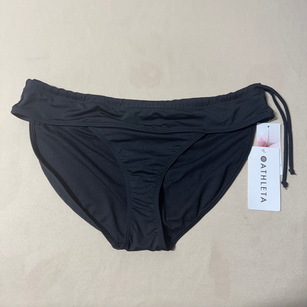 Athleta Side Tie Bikini Bottom Black XL Lycra UPF 50 Classic Sporty Beach NWT